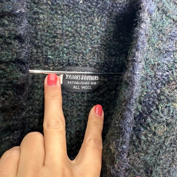 VTG 60s BROOKS BROTHERS wool mock neck thick knit sweater green Ireland XL - Picture 6 of 9